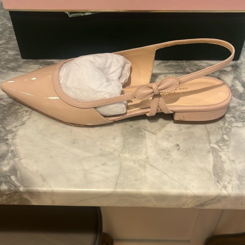 Kate Spade, mae bow in pale vellum patent